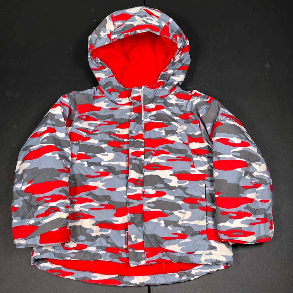 Columbia Winter Jacket Coat Hooded Red Gray Camo Toddler 2T